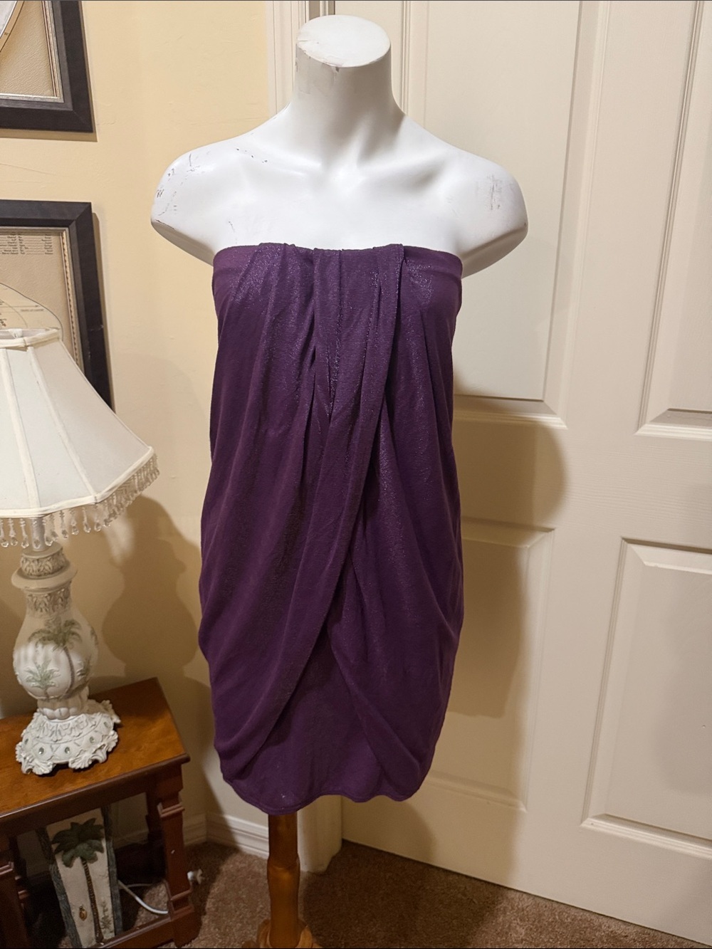 l*space Strapless Purple Draped Tube Dress. Shimmer. Size Small